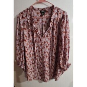 Jones NY Lavender Floral 3/4 Sleeve V-neck Blouse Sz 2X